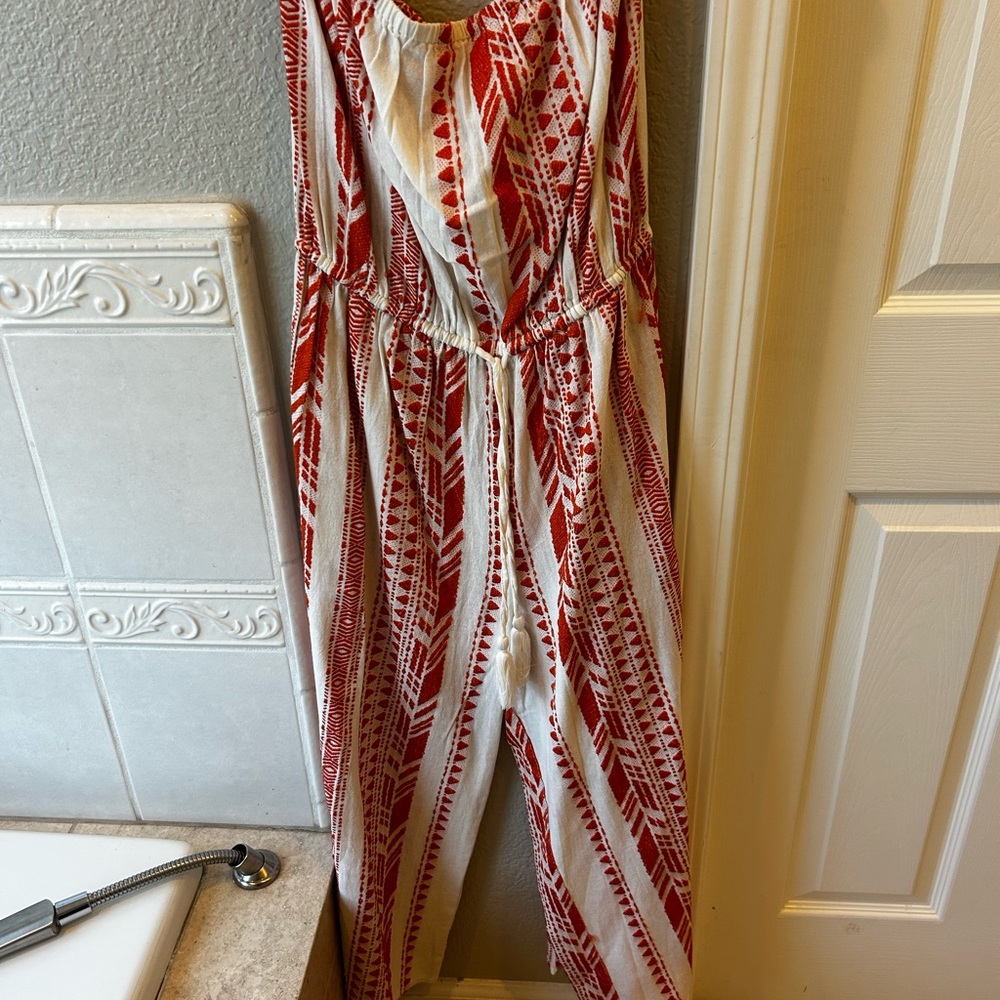 Elan Red and White Geometric Jumpsuit